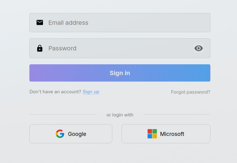 Sign in / sign up screen
