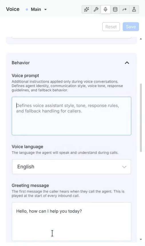 Voice configuration settings