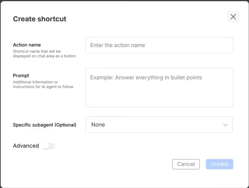 Shortcut configuration form