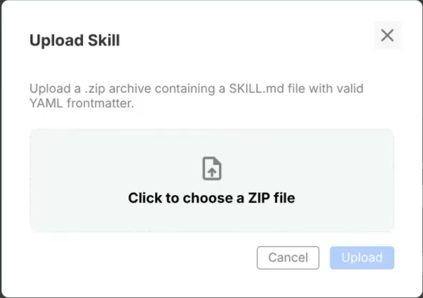 Upload Skill dialog