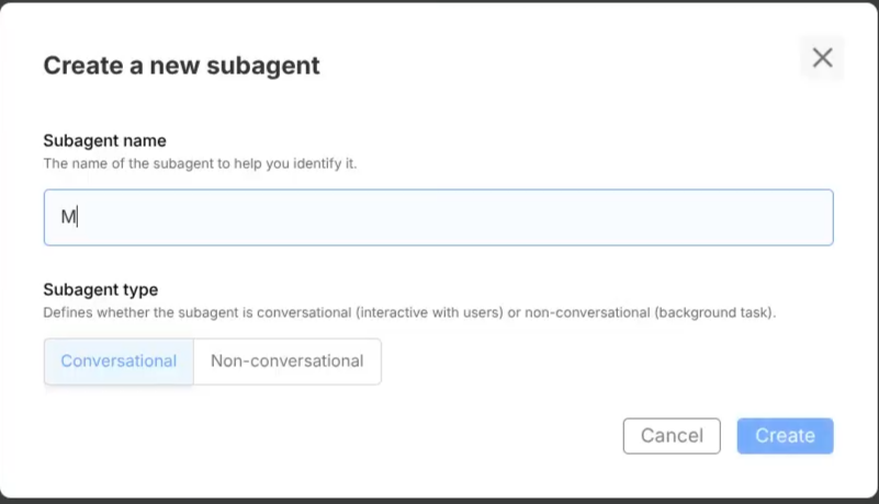 Create a new subagent dialog