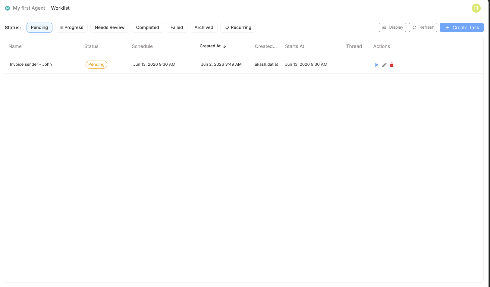 Task list overview