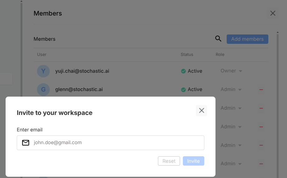 Workspace members panel