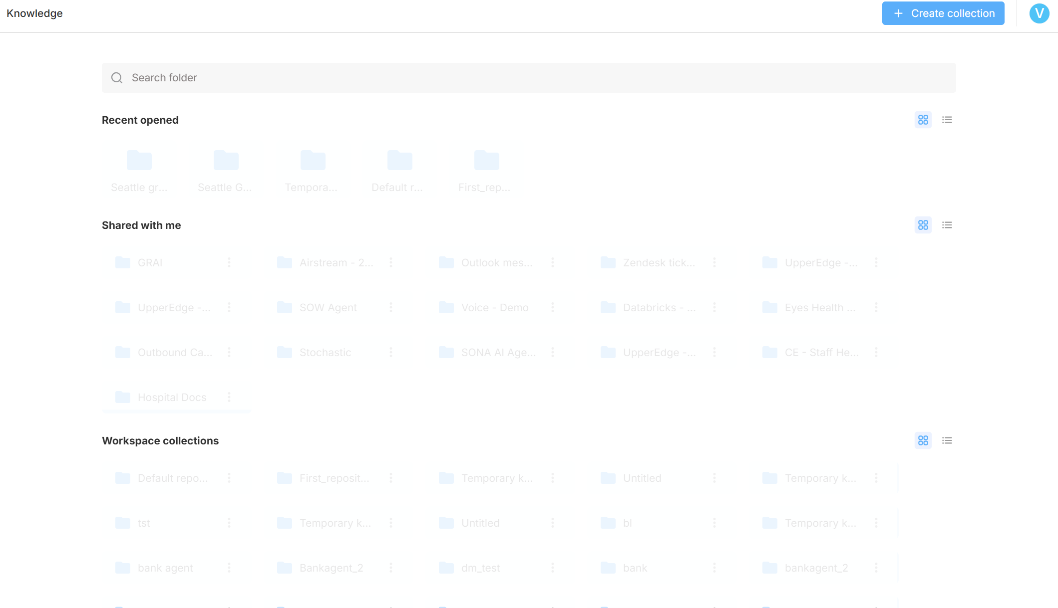 Knowledge Base landing view
